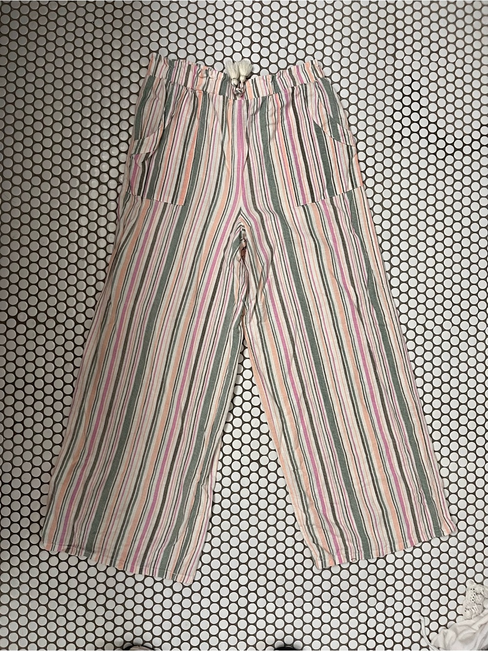 art class Striped Wide-Leg Pants in Pink, Green & Cream